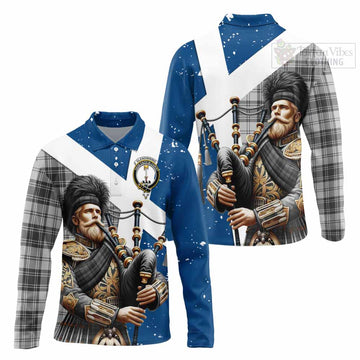 Glendinning Tartan Long Sleeve Polo Shirt with Family Crest Scottish Bagpiper Vibes Unisex - Tartan Vibes Clothing