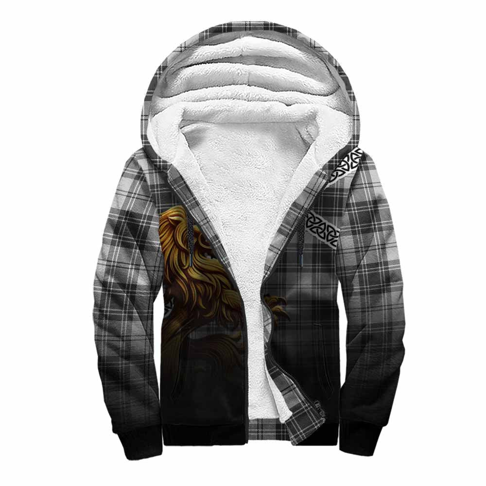 Glendinning Crest Tartan Sherpa Hoodie with Golden Lion Emblem Celtic Style Unisex S - Tartan Vibes Clothing
