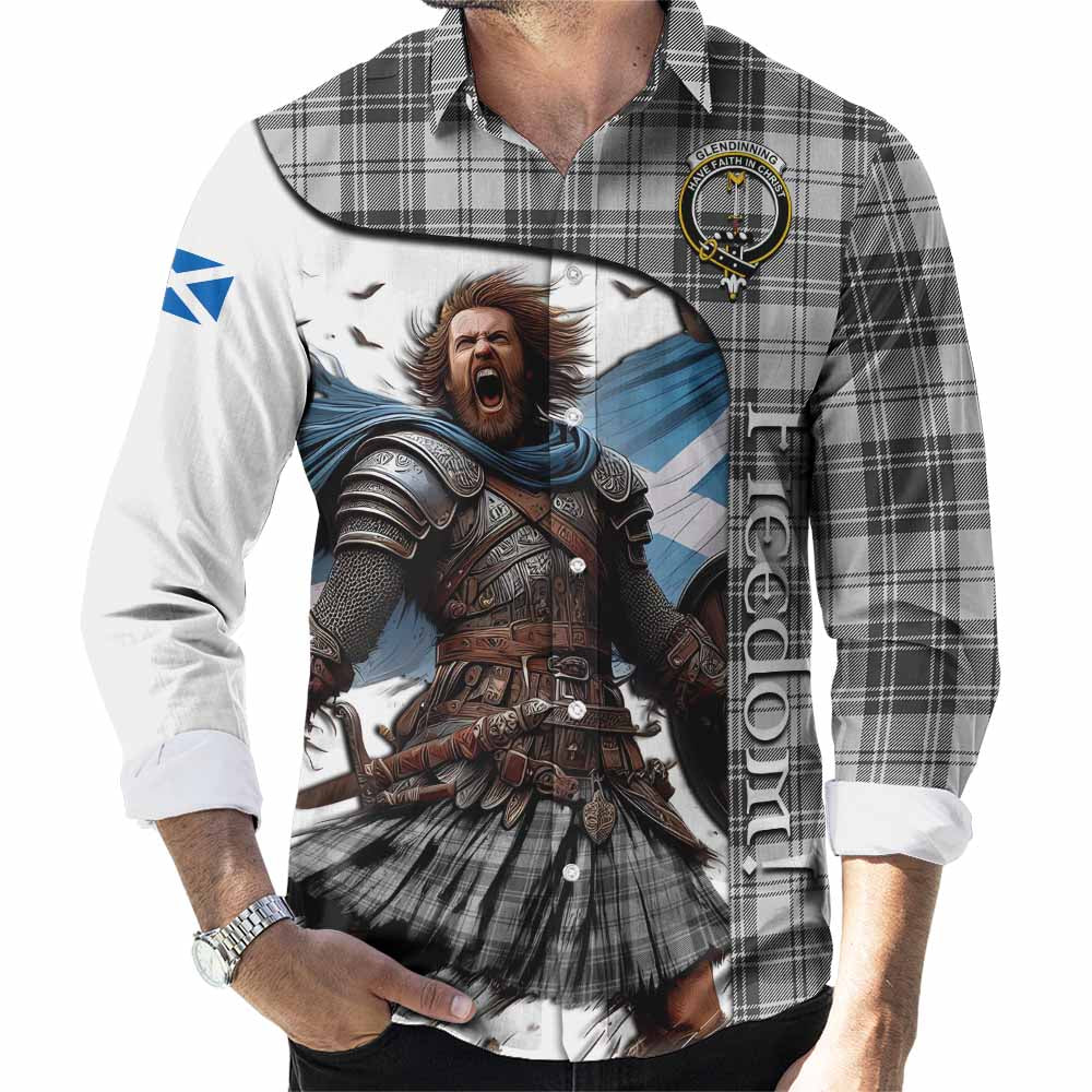 Glendinning Crest Tartan Long Sleeve Button Shirt Inspired by the Freedom of Scottish Warrior Men's Shirt S - Tartan Vibes Clothing