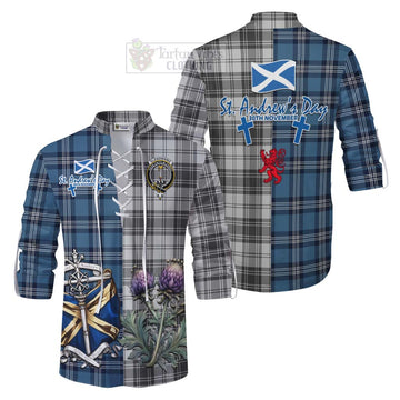 Glendinning Tartan Ghillie Kilt Shirt Happy St. Andrew's Day Half Tartan Style Men - Tartan Vibes Clothing