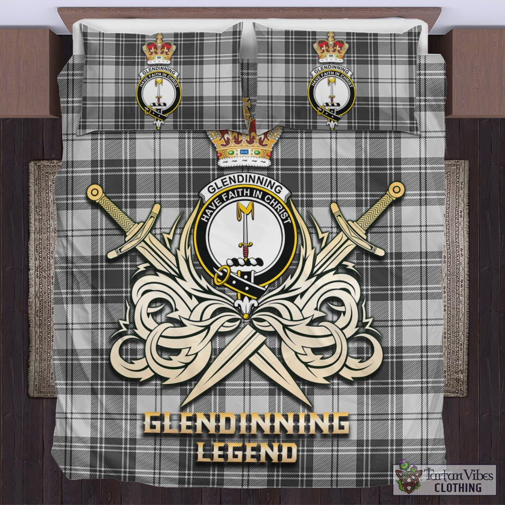 Tartan Vibes Clothing Glendinning Tartan Bedding Set with Clan Crest and the Golden Sword of Courageous Legacy