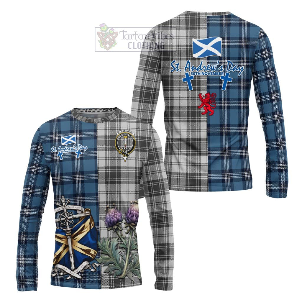 Glendinning Tartan Long Sleeve T-Shirt Happy St. Andrew's Day Half Tartan Style Unisex - Tartan Vibes Clothing