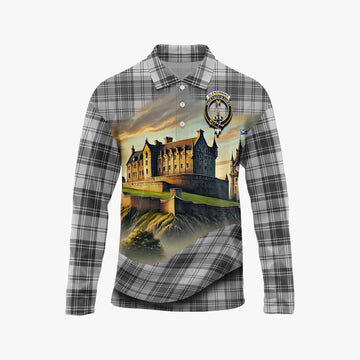 Glendinning Tartan Family Crest Long Sleeve Polo Shirt with Scottish Ancient Castle Style Unisex - Tartan Vibes Clothing