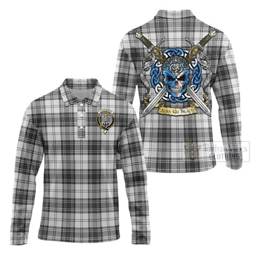 Glendinning Tartan Long Sleeve Polo Shirt with Family Crest Celtic Skull Style Unisex - Tartan Vibes Clothing