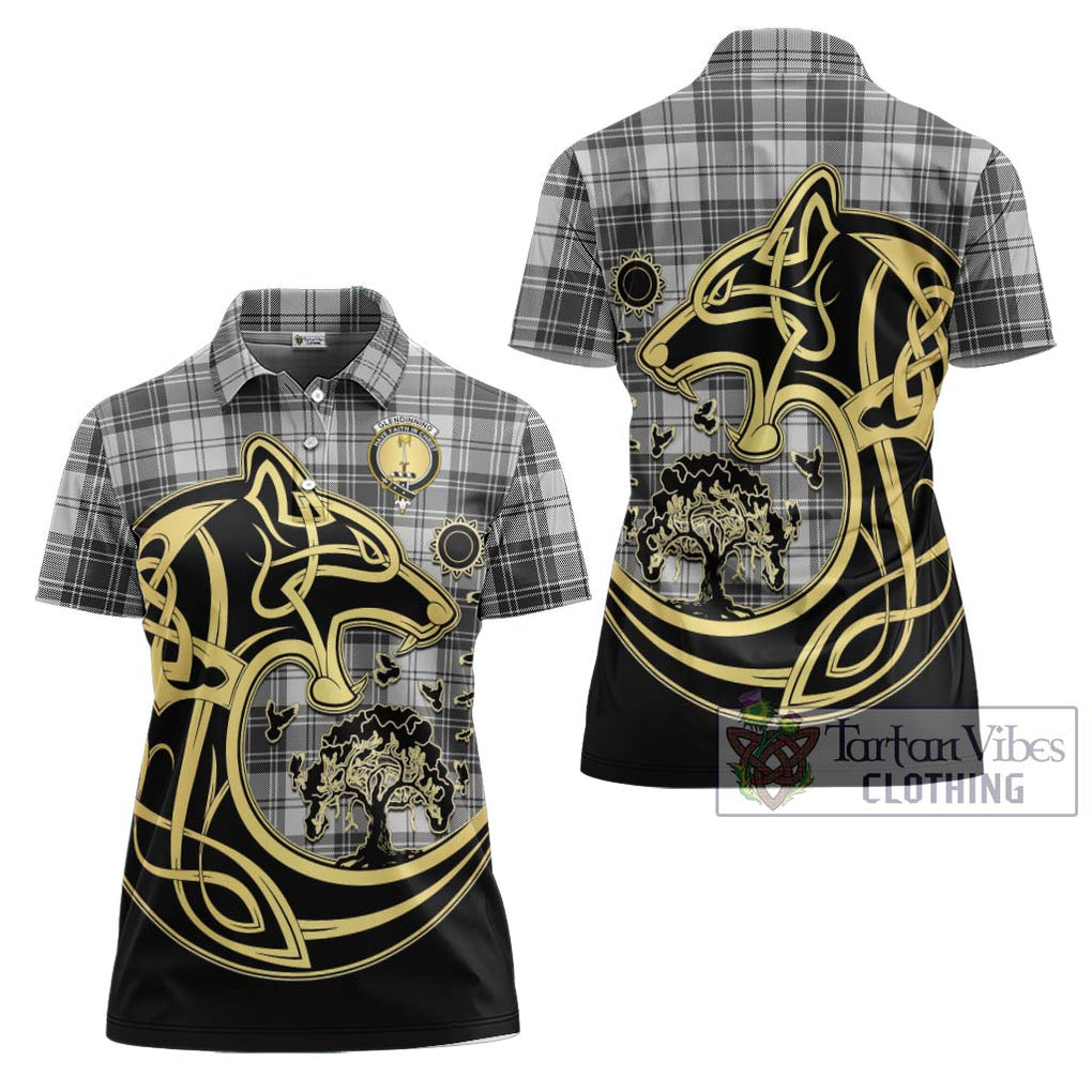 Glendinning Tartan Women's Polo Shirt with Family Crest Celtic Wolf Style Women - Tartan Vibes Clothing