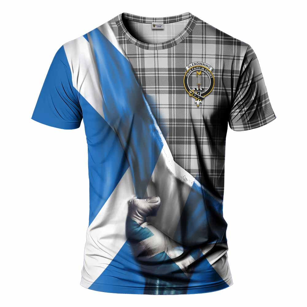 Tartan Vibes Clothing Glendinning Tartan T-Shirt with Family Crest Scotland Patriotic Style