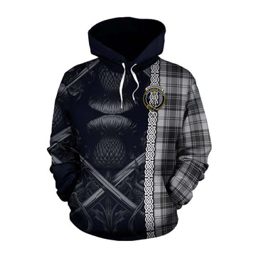 Glendinning Tartan Cotton Hoodie with Family Crest Cross Sword Thistle Celtic Vibes Pullover Hoodie XS - Tartan Vibes Clothing