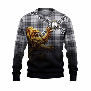 Glendinning Crest Tartan Knitted Sweater with Golden Lion Emblem Celtic Style Unisex - Tartan Vibes Clothing