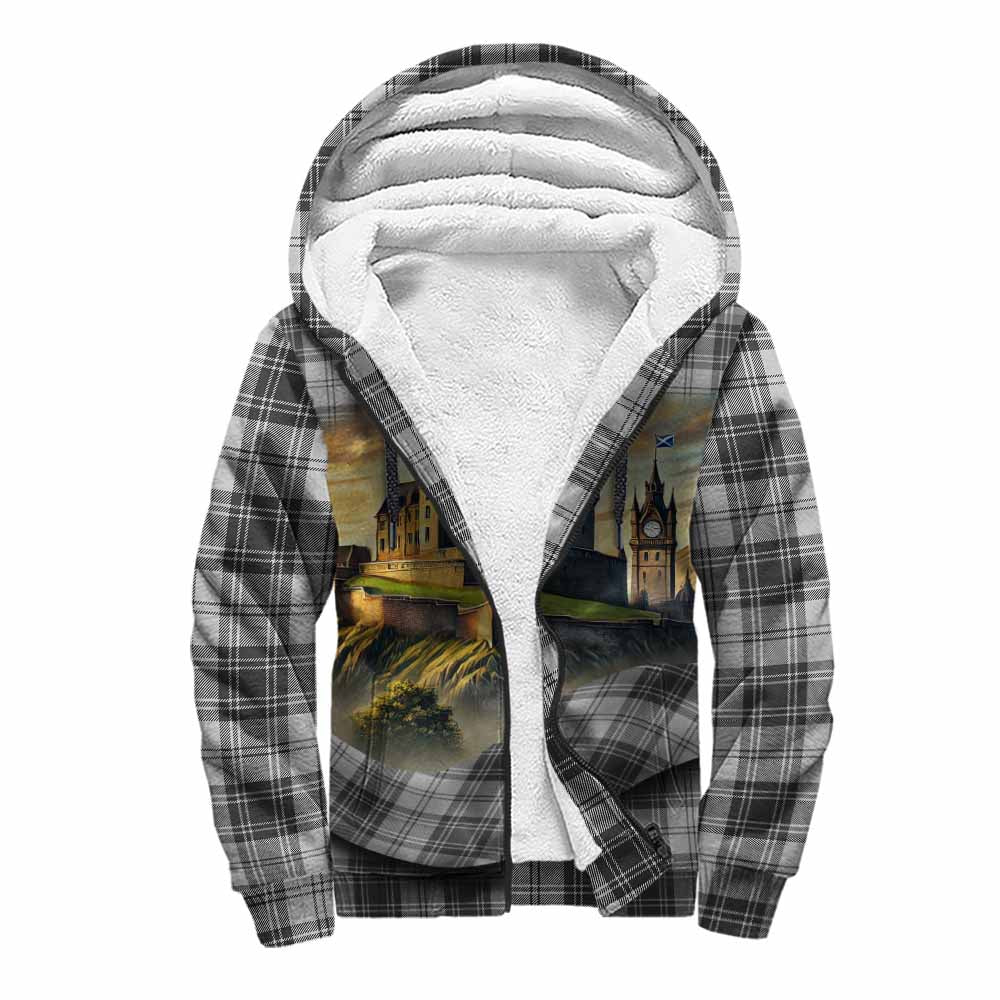 Glendinning Tartan Family Crest Sherpa Hoodie with Scottish Ancient Castle Style Unisex S - Tartan Vibes Clothing