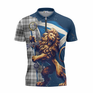 Glendinning Tartan Family Crest Zipper Polo Shirt with Scottish Majestic Lion Unisex - Tartan Vibes Clothing