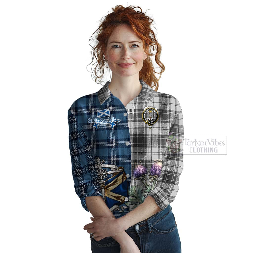 Glendinning Tartan Women's Casual Shirt Happy St. Andrew's Day Half Tartan Style Female - Tartan Vibes Clothing