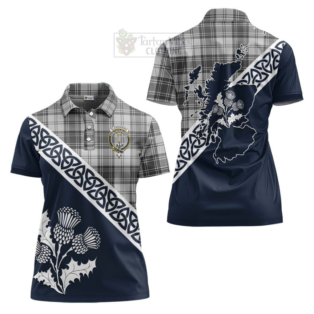 Glendinning Tartan Women's Polo Shirt Featuring Thistle and Scotland Map Women - Tartanvibesclothing Store