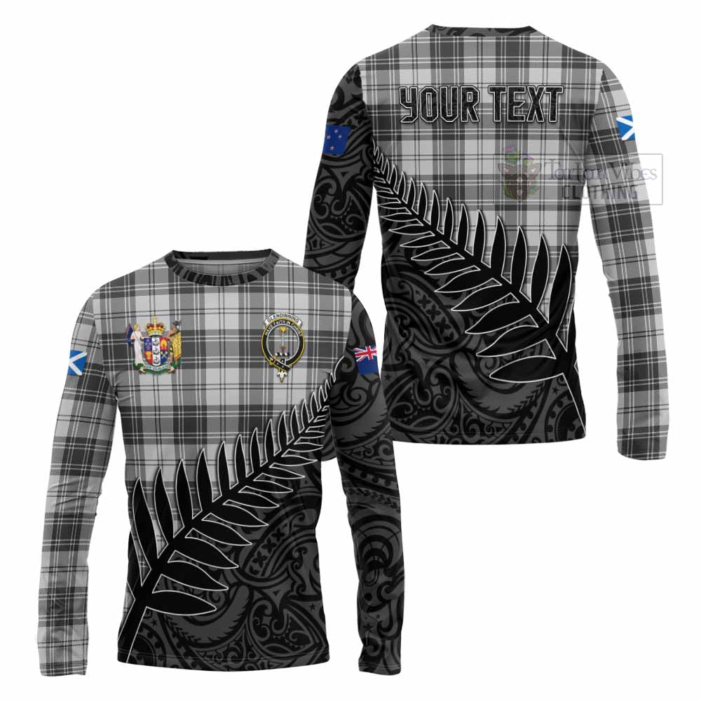 Tartan Vibes Clothing Glendinning Crest Tartan Long Sleeve T-Shirt with New Zealand Silver Fern Half Style