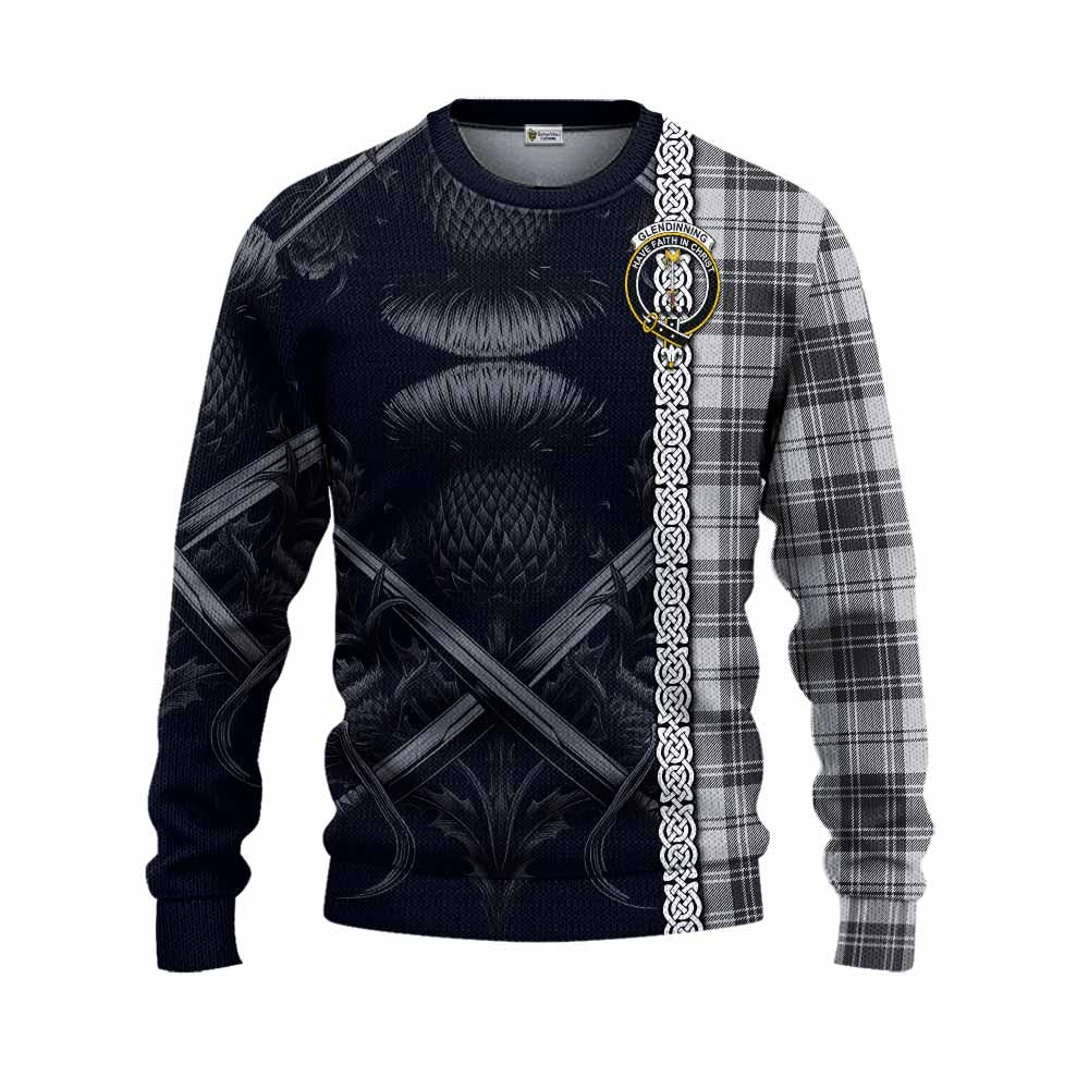 Glendinning Tartan Knitted Sweater with Family Crest Cross Sword Thistle Celtic Vibes Unisex - Tartan Vibes Clothing