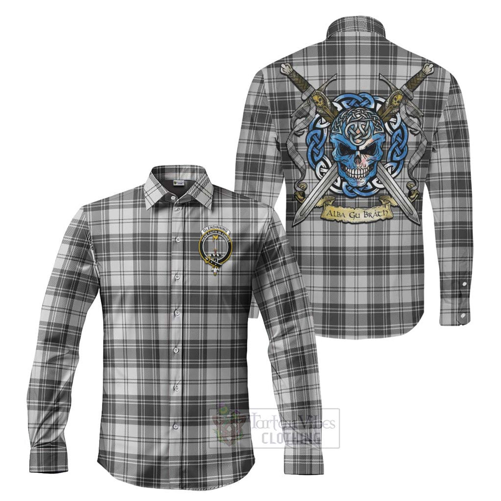 Glendinning Tartan Long Sleeve Button Shirt with Family Crest Celtic Skull Style Men's Shirt S - Tartan Vibes Clothing