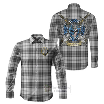 Glendinning Tartan Long Sleeve Button Shirt with Family Crest Celtic Skull Style Men's Shirt S - Tartan Vibes Clothing
