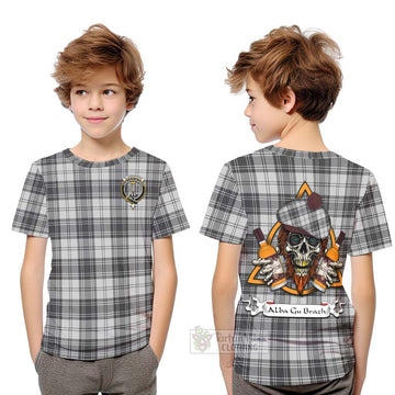 Glendinning Tartan Kid T-Shirt with Family Crest and Bearded Skull Holding Bottles of Whiskey Youth XL Size14 - Tartan Vibes Clothing
