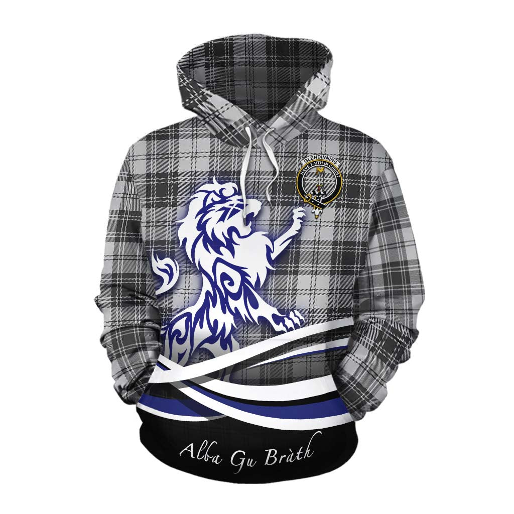 Glendinning Tartan Cotton Hoodie with Alba Gu Brath Regal Lion Emblem Pullover Hoodie XS - Tartan Vibes Clothing