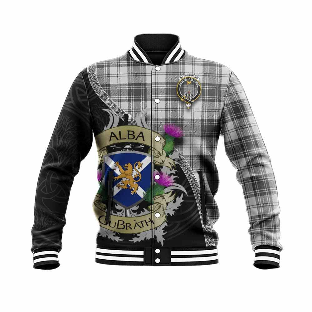 Glendinning Tartan Family Crest Baseball Jacket Lion Rampant Royal Thistle Shield Celtic Inspired Unisex - Tartan Vibes Clothing