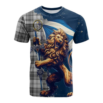 Glendinning Tartan Family Crest Cotton T-shirt with Scottish Majestic Lion