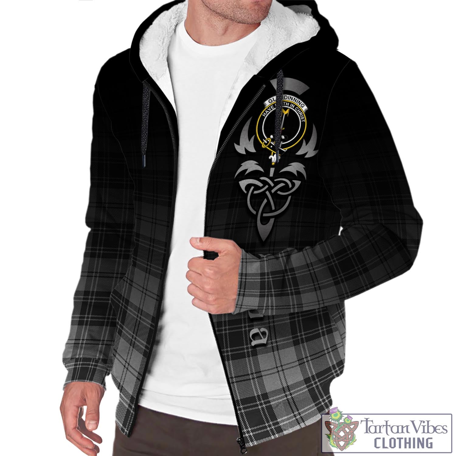 Glendinning Tartan Sherpa Hoodie Featuring Alba Gu Brath Family Crest Celtic Inspired Unisex - Tartan Vibes Clothing