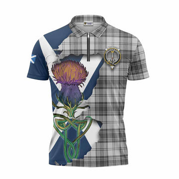 Tartan Vibes Clothing Glendinning Tartan Family Crest Zipper Polo Shirt Scottish Thistle Celtic Inspired