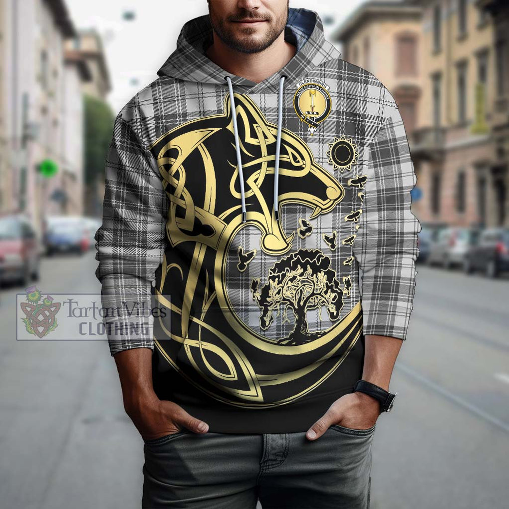 Glendinning Tartan Hoodie with Family Crest Celtic Wolf Style Zip Hoodie - Tartan Vibes Clothing