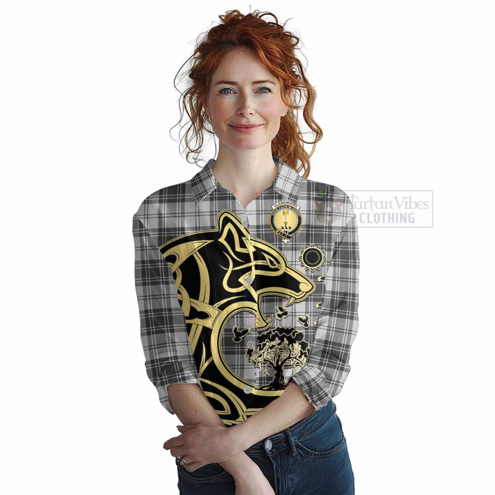 Glendinning Tartan Women's Casual Shirt with Family Crest Celtic Wolf Style Female - Tartan Vibes Clothing