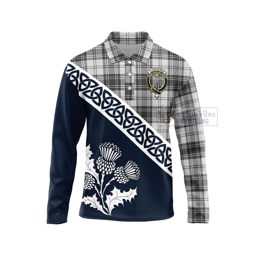Glendinning Tartan Long Sleeve Polo Shirt Featuring Thistle and Scotland Map Unisex - Tartan Vibes Clothing