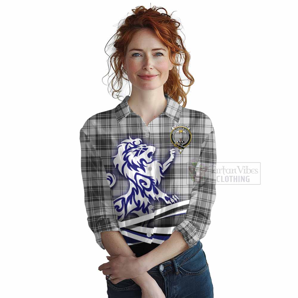 Glendinning Tartan Women's Casual Shirt with Alba Gu Brath Regal Lion Emblem Female - Tartan Vibes Clothing