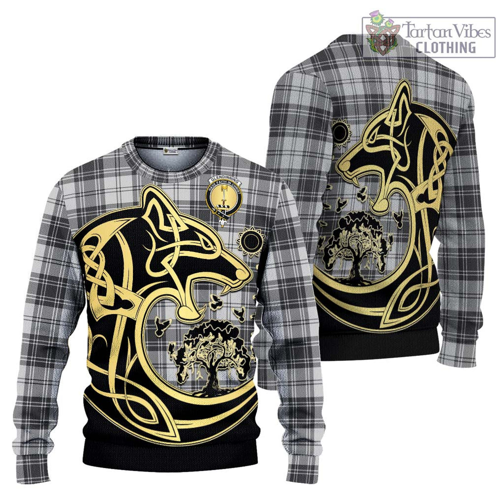 Glendinning Tartan Ugly Sweater with Family Crest Celtic Wolf Style Unisex - Tartan Vibes Clothing