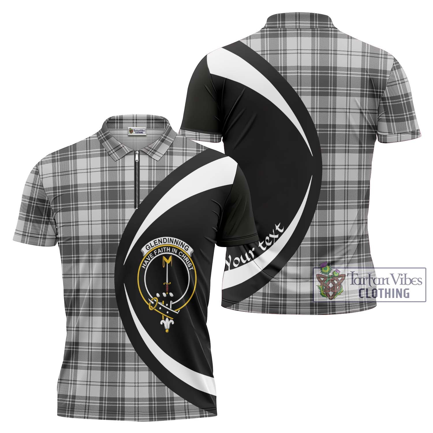 Tartan Vibes Clothing Glendinning Tartan Zipper Polo Shirt with Family Crest Circle Style