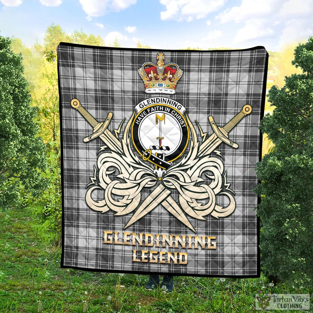 Glendinning Tartan Quilt with Clan Crest and the Golden Sword of Courageous Legacy Super King Quilt 91" x 110" - Tartan Vibes Clothing