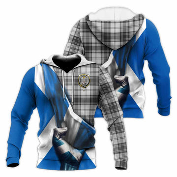 Tartan Vibes Clothing Glendinning Tartan Knitted Hoodie with Family Crest Scotland Patriotic Style