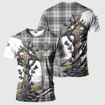 Glendinning Tartan T-Shirt with Family Crest and St. Andrew's Cross Accented by Thistle Vines Kid's Shirt - Tartan Vibes Clothing
