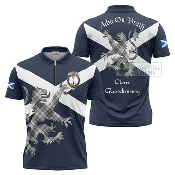 Glendinning Tartan Lion Rampant Zipper Polo Shirt Proudly Display Your Heritage with Alba Gu Brath and Clan Name Unisex - Tartan Vibes Clothing