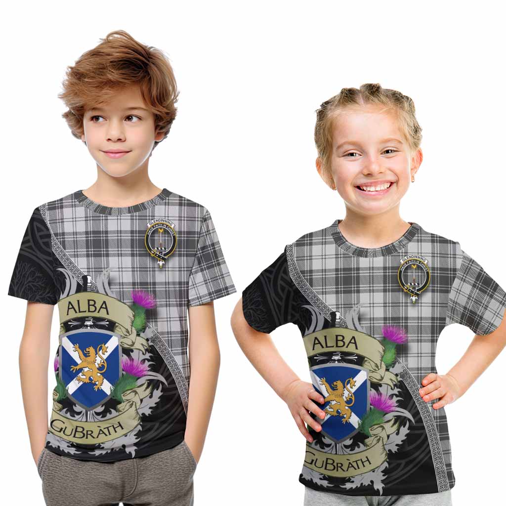Glendinning Tartan Family Crest Kid T-Shirt Lion Rampant Royal Thistle Shield Celtic Inspired Youth XL Size14 - Tartan Vibes Clothing