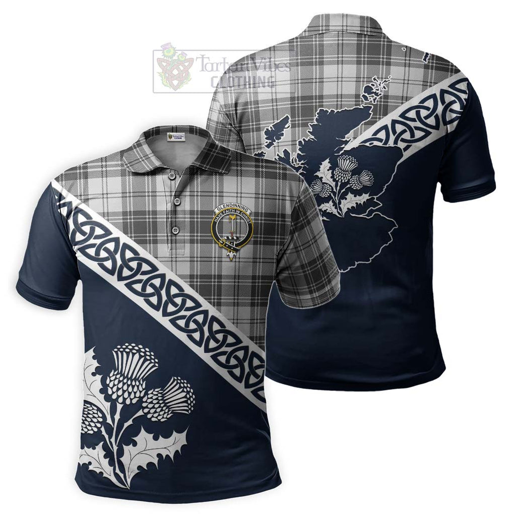 Glendinning Tartan Polo Shirt Featuring Thistle and Scotland Map Kid - Tartanvibesclothing Store