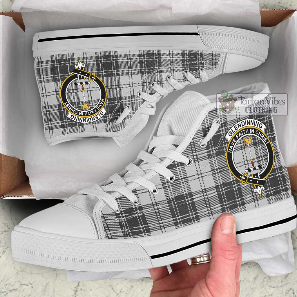 Glendinning Tartan High Top Shoes with Family Crest Kid High Top - White Sole - Tartan Vibes Clothing