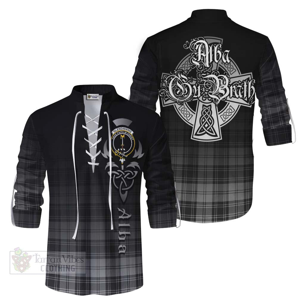 Glendinning Tartan Ghillie Kilt Shirt Featuring Alba Gu Brath Family Crest Celtic Inspired Men - Tartan Vibes Clothing