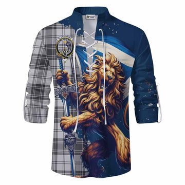 Glendinning Tartan Family Crest Ghillie Kilt Shirt with Scottish Majestic Lion Men - Tartan Vibes Clothing