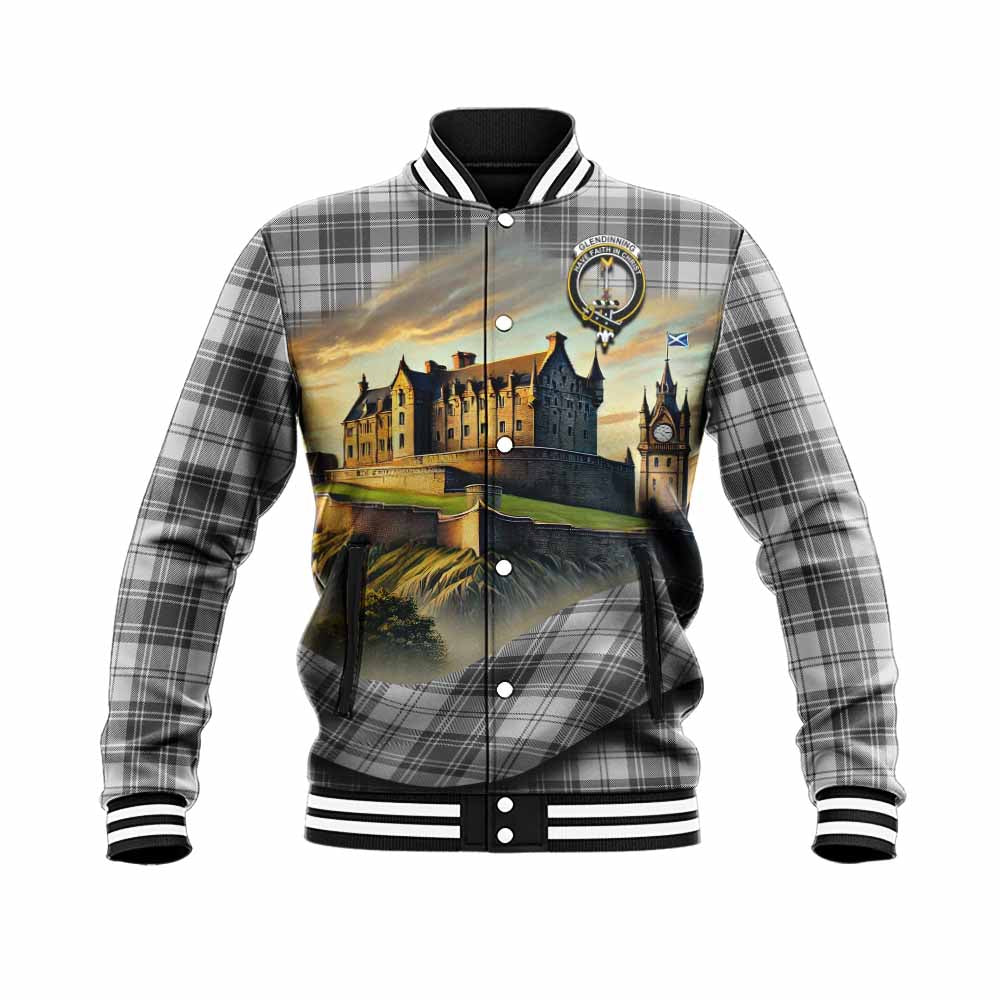 Glendinning Tartan Family Crest Baseball Jacket with Scottish Ancient Castle Style Unisex - Tartan Vibes Clothing