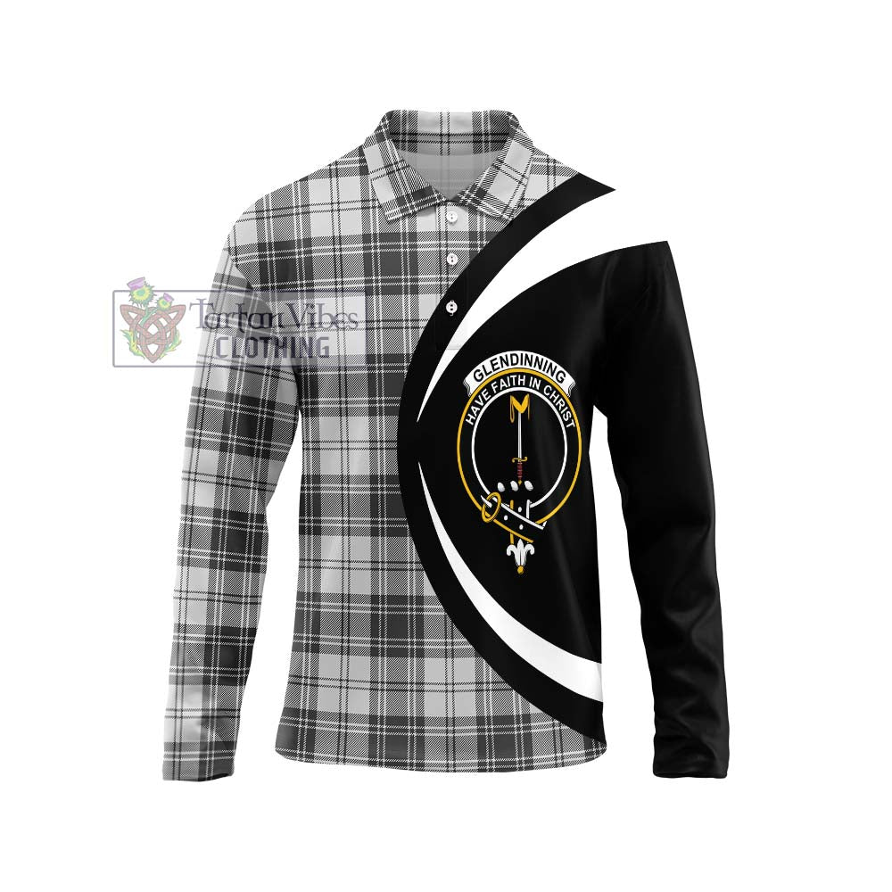 Glendinning Tartan Long Sleeve Polo Shirt with Family Crest Circle Style Unisex - Tartan Vibes Clothing