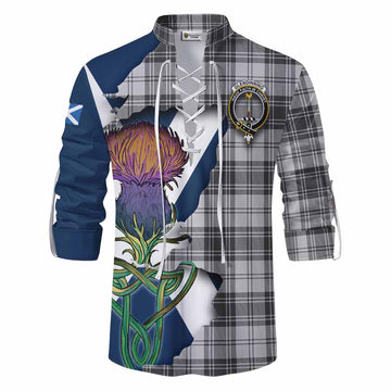 Tartan Vibes Clothing Glendinning Tartan Family Crest Ghillie Kilt Shirt Scottish Thistle Celtic Inspired