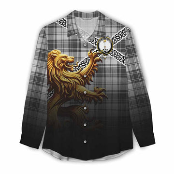 Glendinning Crest Tartan Women's Casual Shirt with Golden Lion Emblem Celtic Style Female - Tartan Vibes Clothing
