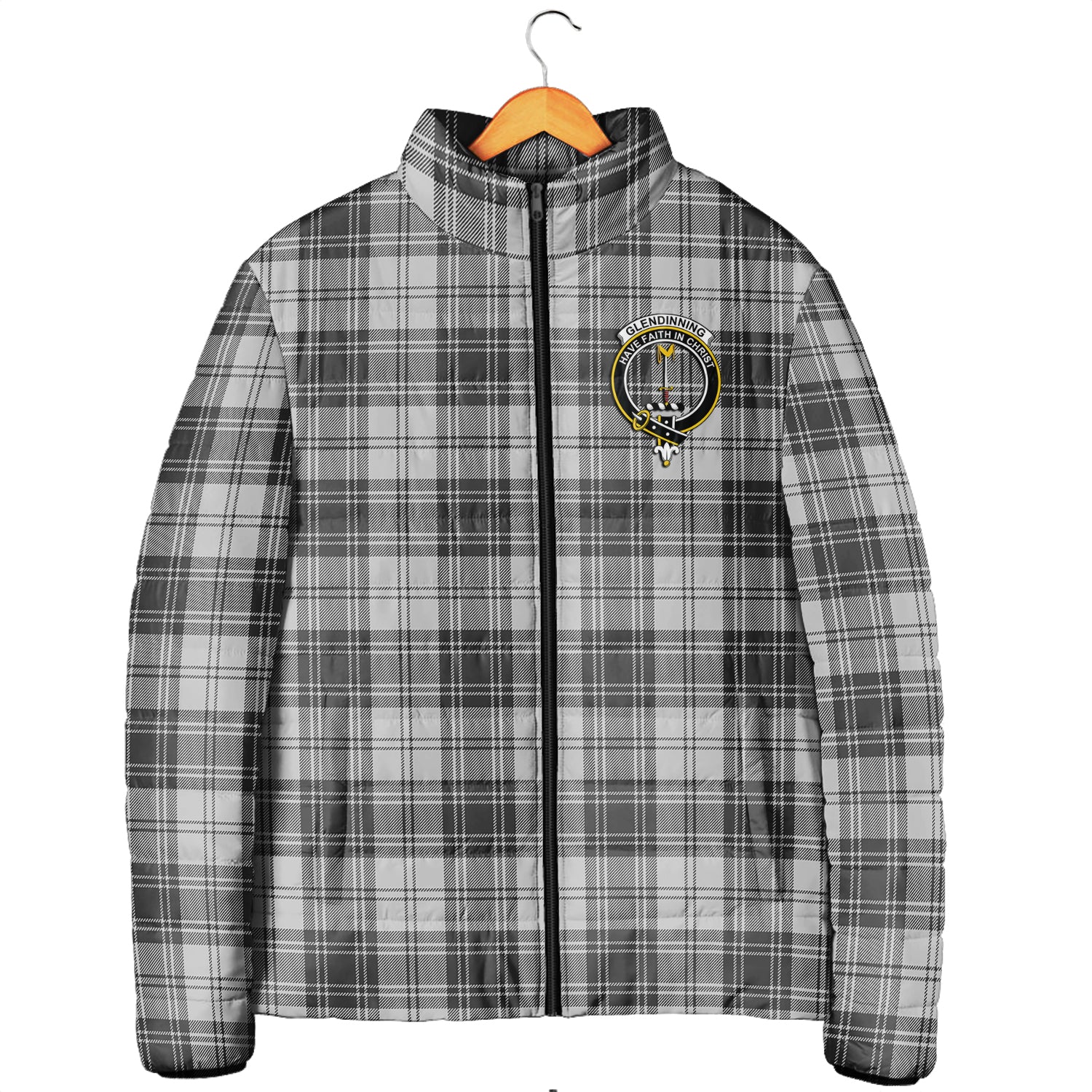 Glendinning Tartan Padded Jacket with Family Crest Men's Padded Jacket - Tartan Vibes Clothing