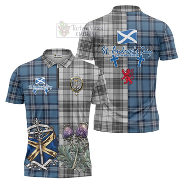 Glendinning Tartan Zipper Polo Shirt Happy St. Andrew's Day Half Tartan Style Unisex - Tartan Vibes Clothing
