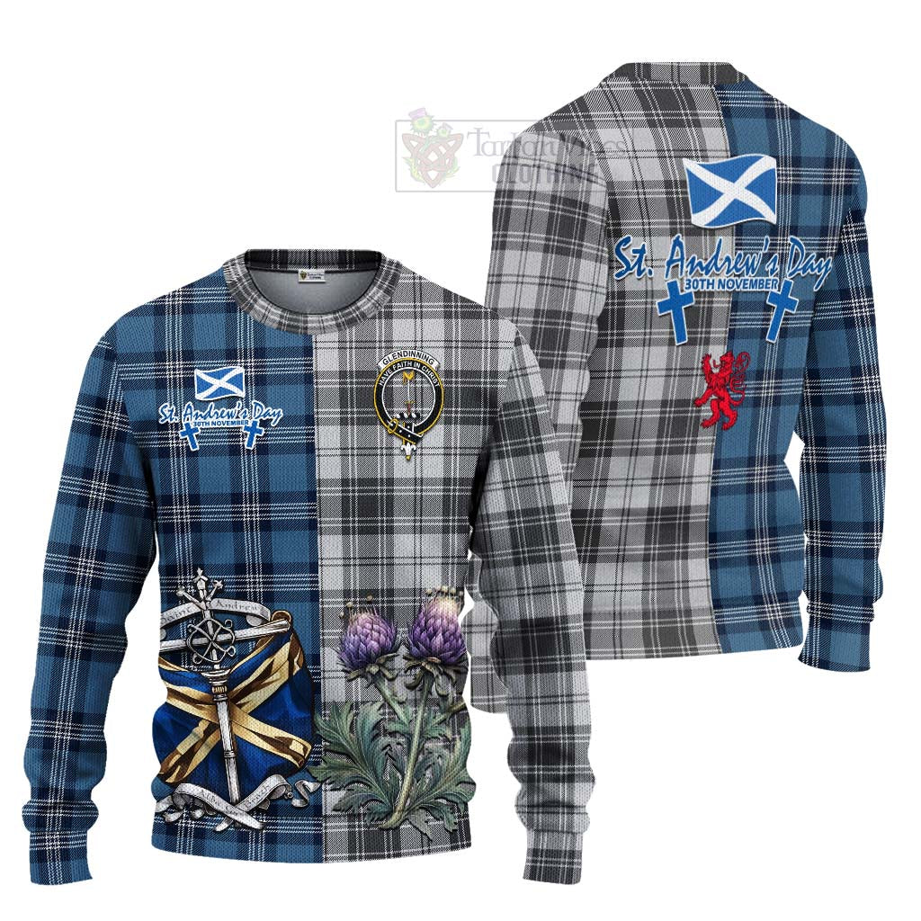 Glendinning Tartan Knitted Sweater Happy St. Andrew's Day Half Tartan Style Unisex - Tartan Vibes Clothing