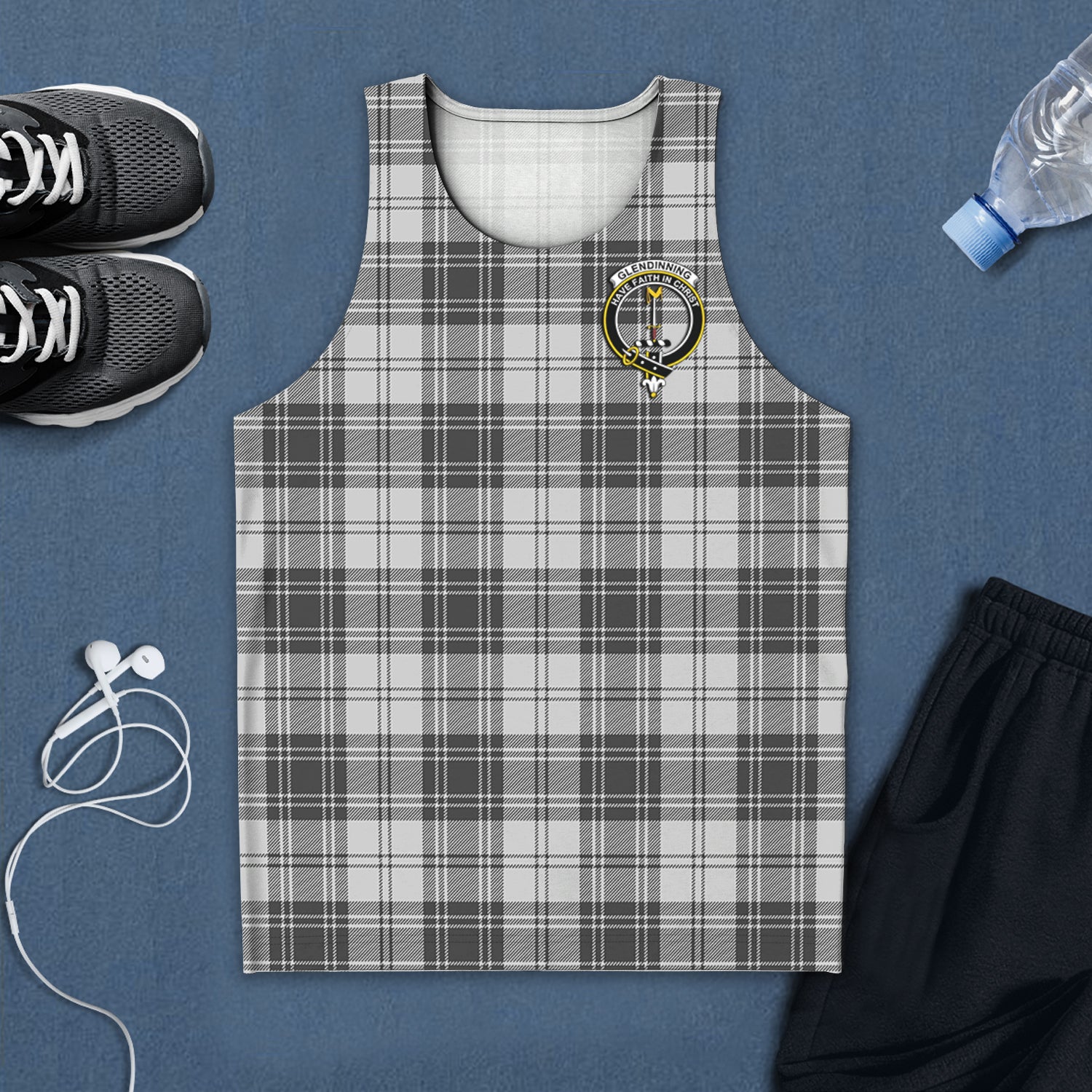 Glendinning Tartan Mens Tank Top with Family Crest 5XL - Tartan Vibes Clothing