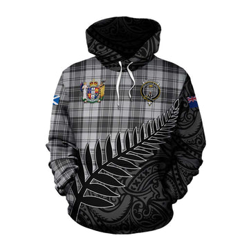 Tartan Vibes Clothing Glendinning Crest Tartan Cotton Hoodie with New Zealand Silver Fern Half Style